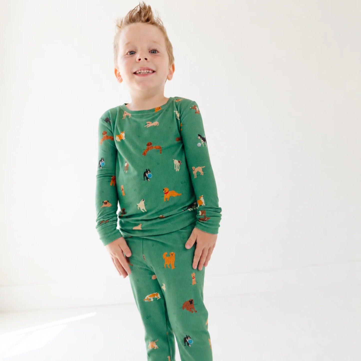 Bamboo Pajama Set | Dogs Green (Small Ribbed)