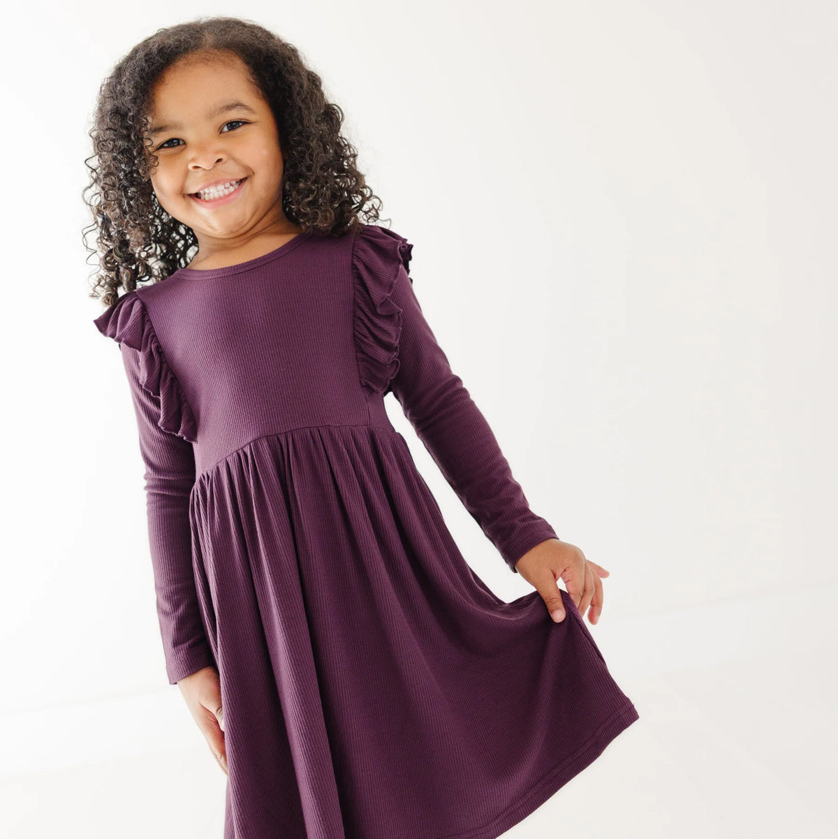 Ruffle Long Sleeve Dress | Mulberry (Small Ribbed)