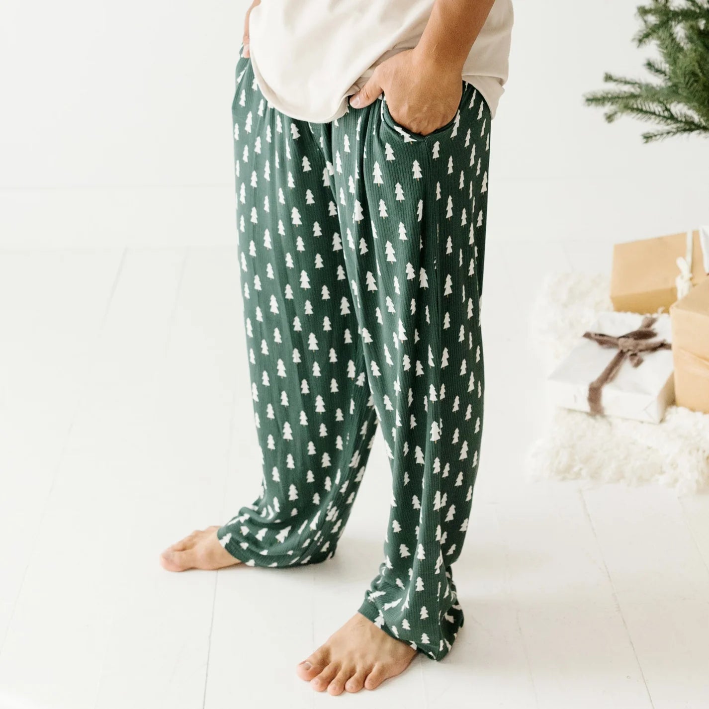 Ribbed Bamboo Straight Leg PJ Pants | Christmas Trees