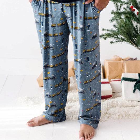 Ribbed Bamboo Straight Leg PJ Pants | Christmas Trains