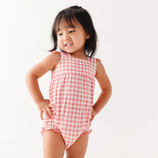 Flutter Sleeve Romper | Mauve Small Gingham