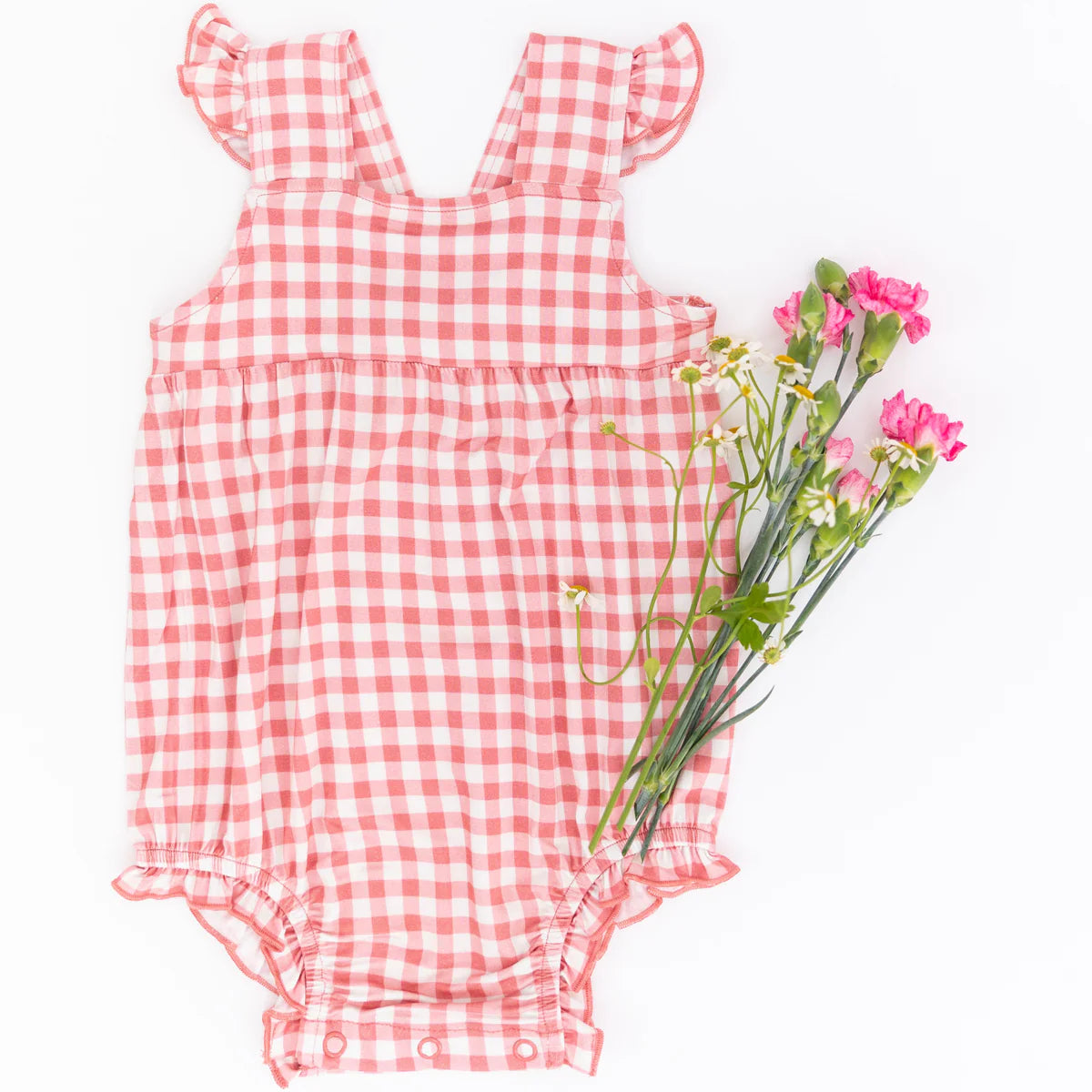 Flutter Sleeve Romper | Mauve Small Gingham