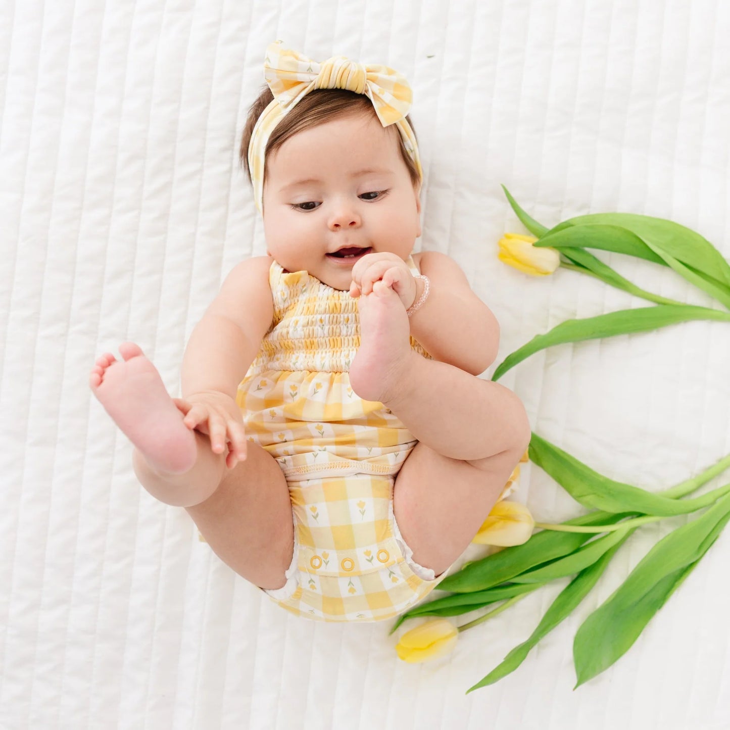 Ruffle Romper | Yellow Gingham Tulip