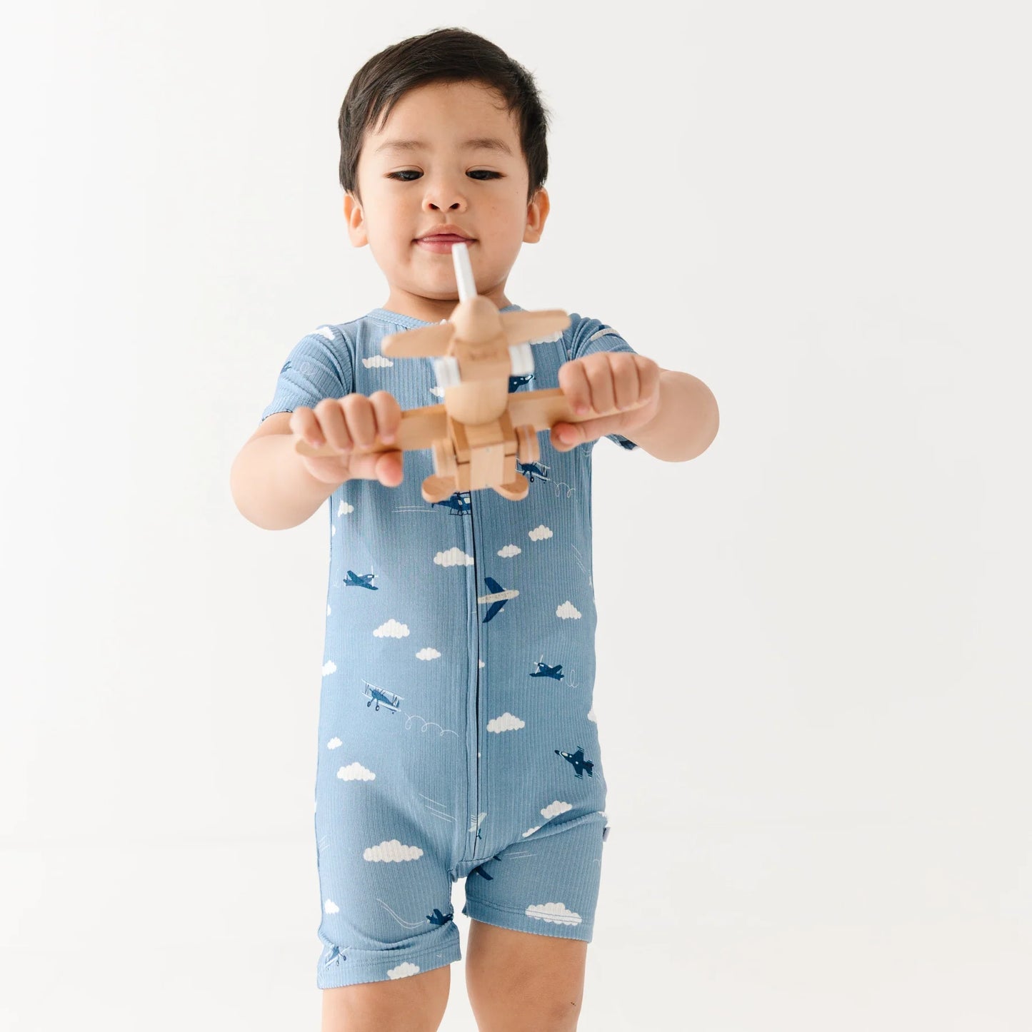 Bamboo Summer Zip Romper | Take Flight Blue (Ribbed)