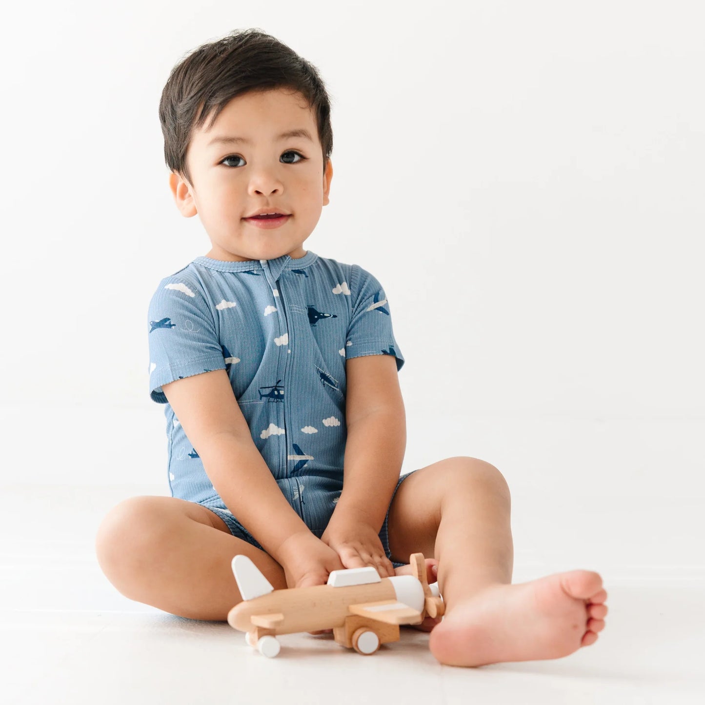 Bamboo Summer Zip Romper | Take Flight Blue (Ribbed)