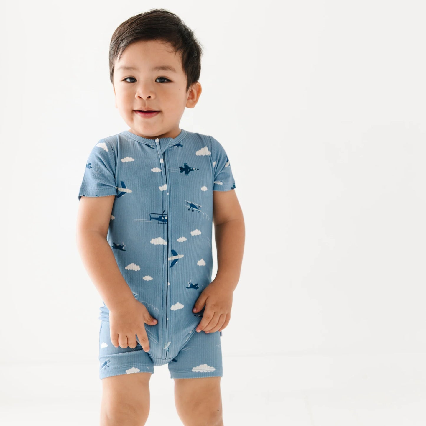 Bamboo Summer Zip Romper | Take Flight Blue (Ribbed)