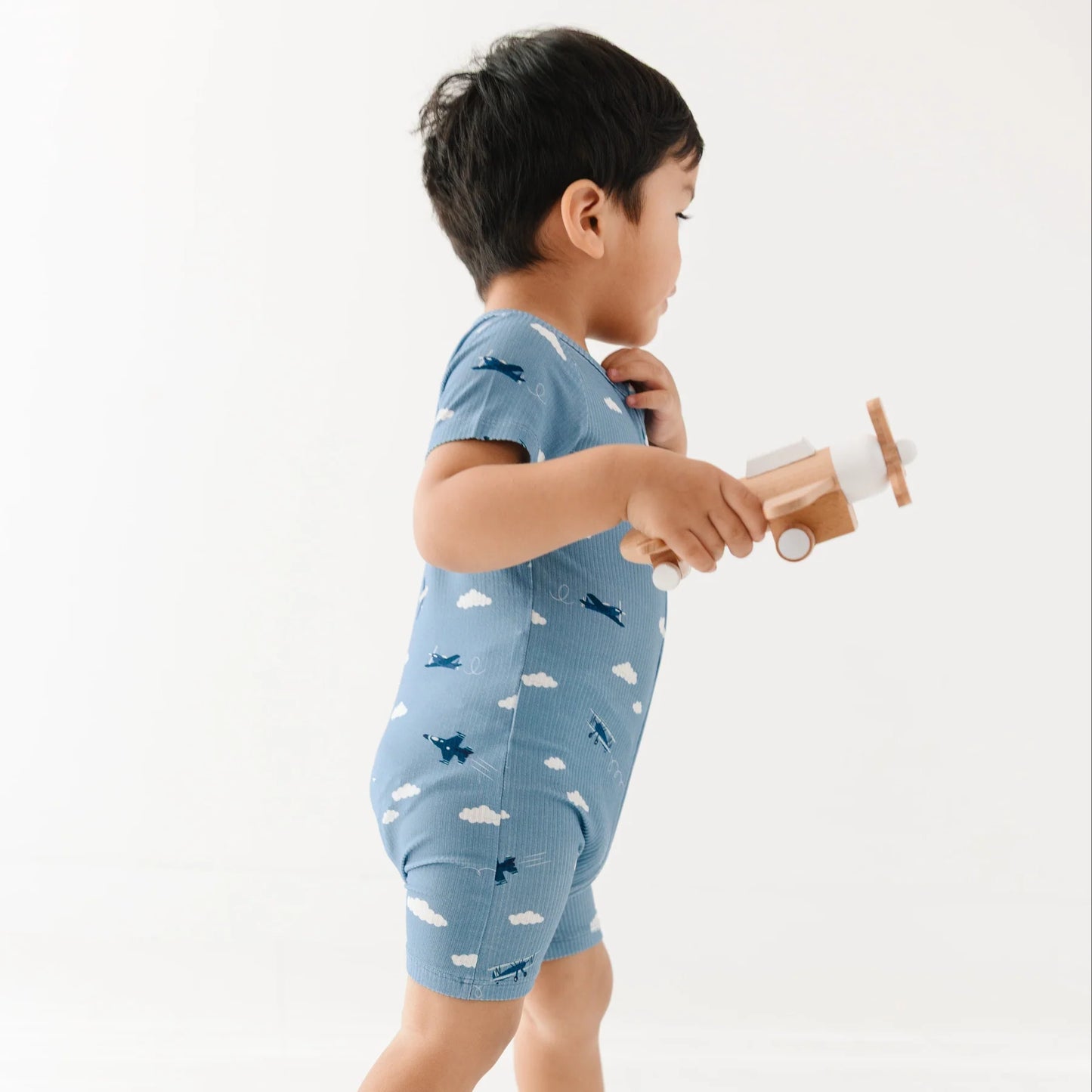 Bamboo Summer Zip Romper | Take Flight Blue (Ribbed)