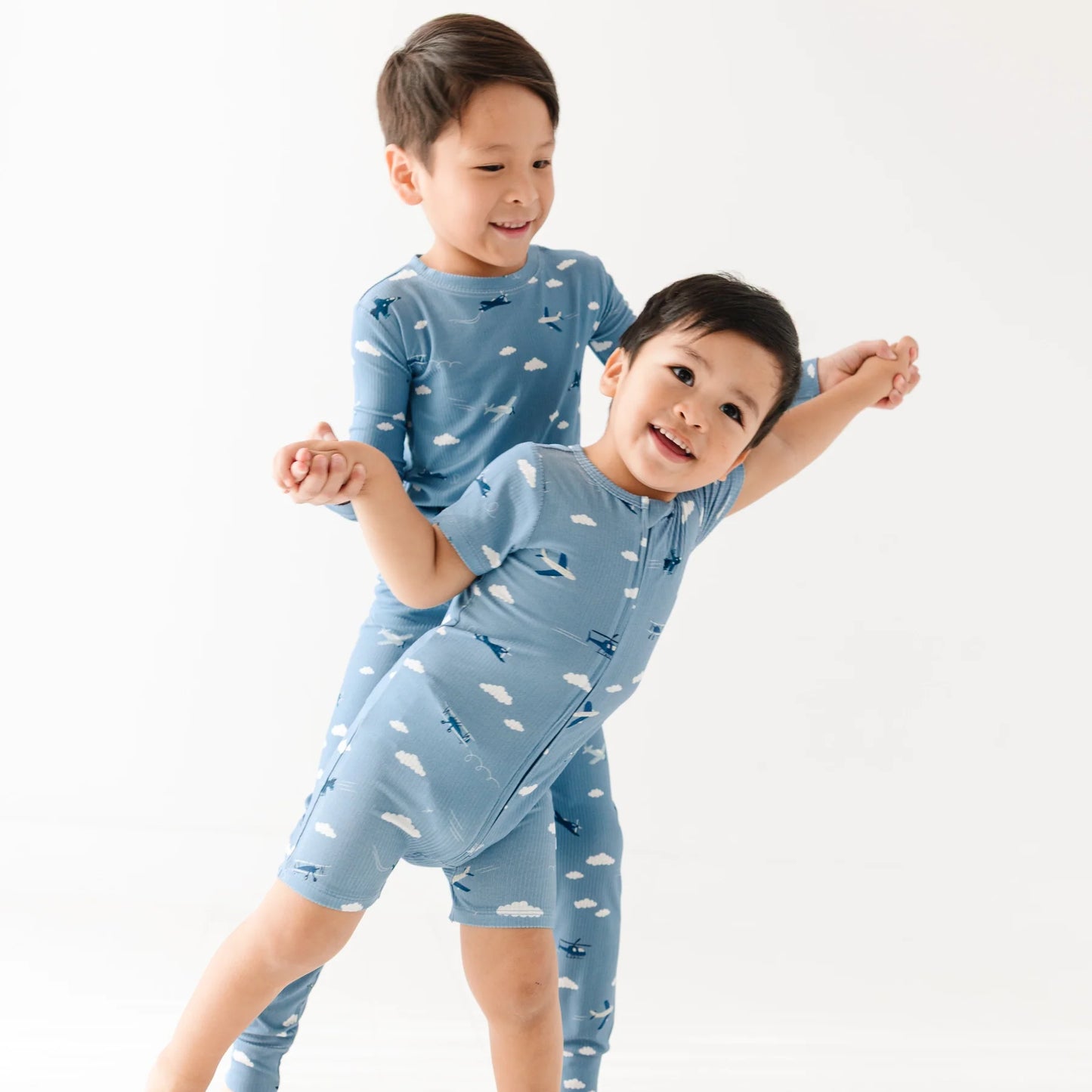 Bamboo Summer Zip Romper | Take Flight Blue (Ribbed)