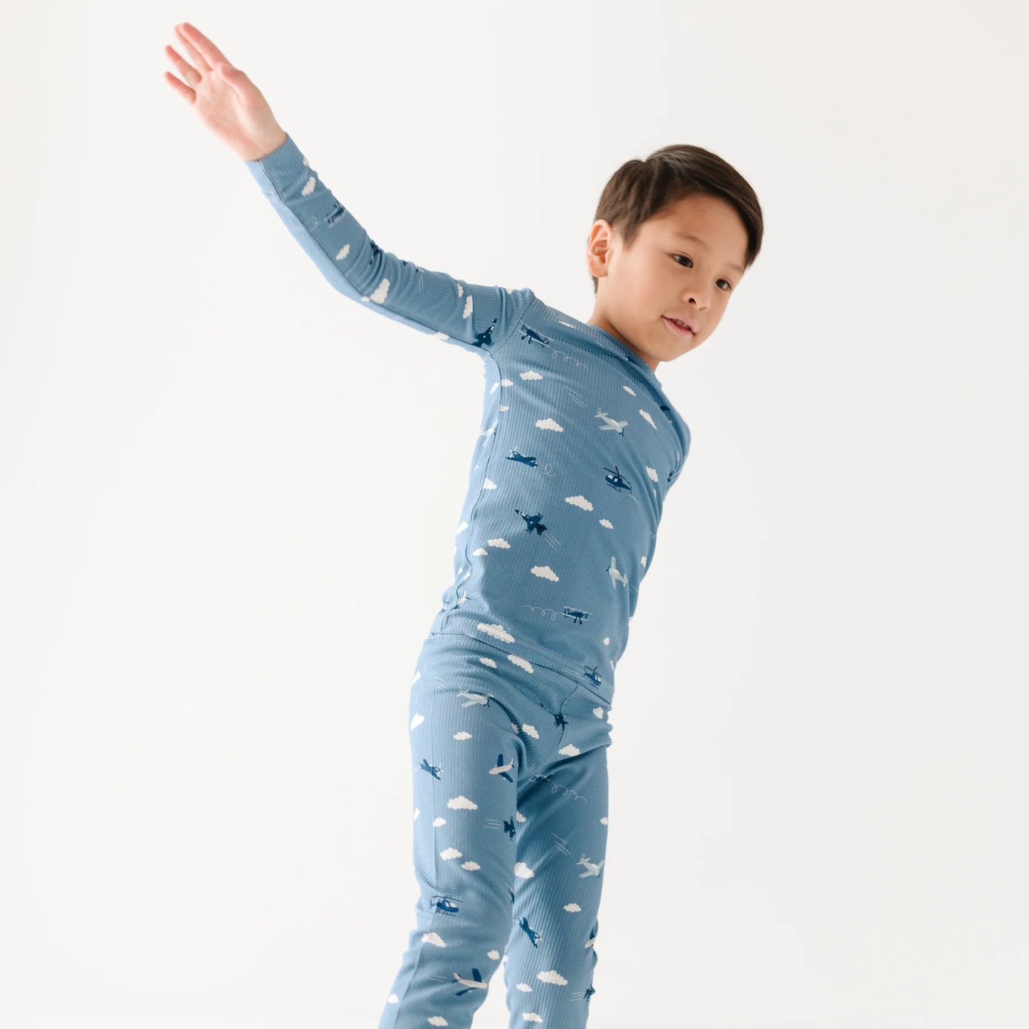 Ribbed Two-Piece Bamboo Pajama Set | Take Flight Blue