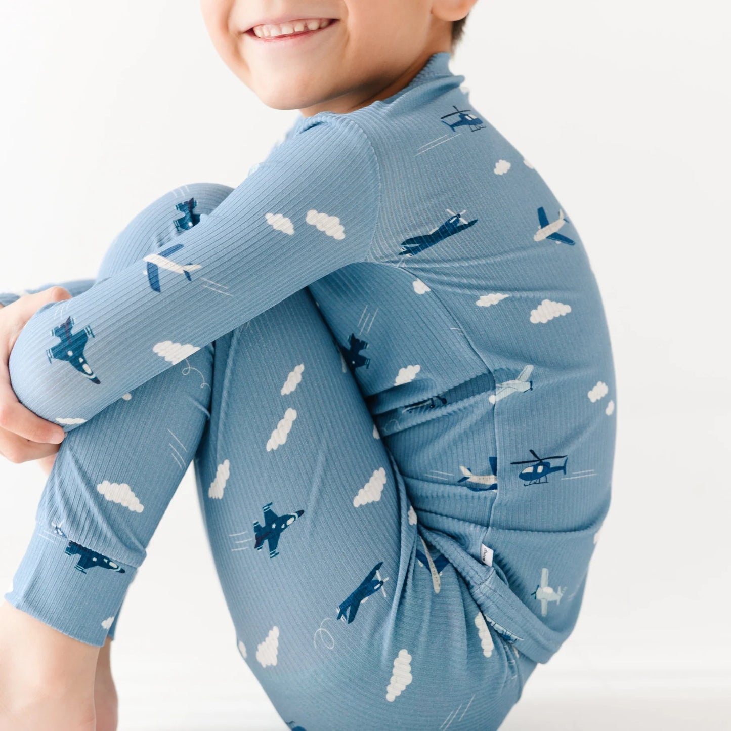 Ribbed Two-Piece Bamboo Pajama Set | Take Flight Blue