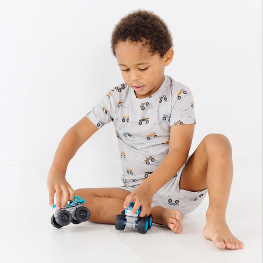 Shorts Bamboo Pajama Set | Monster Trucks (Ribbed)