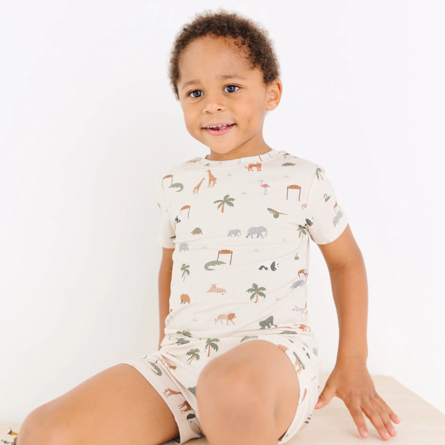Shorts Bamboo Pajama Set | Zoo Day (Ribbed)