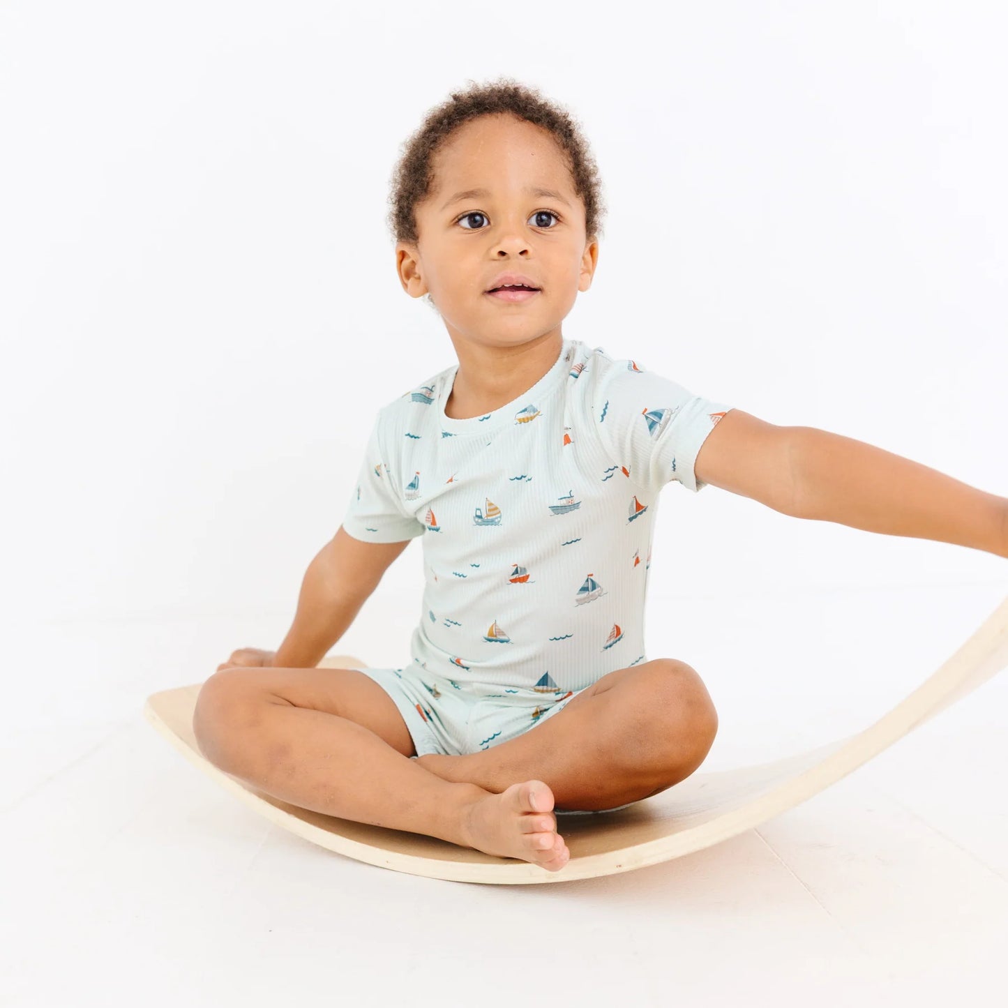 Shorts Bamboo Pajama Set | Nautical Boats (Ribbed)