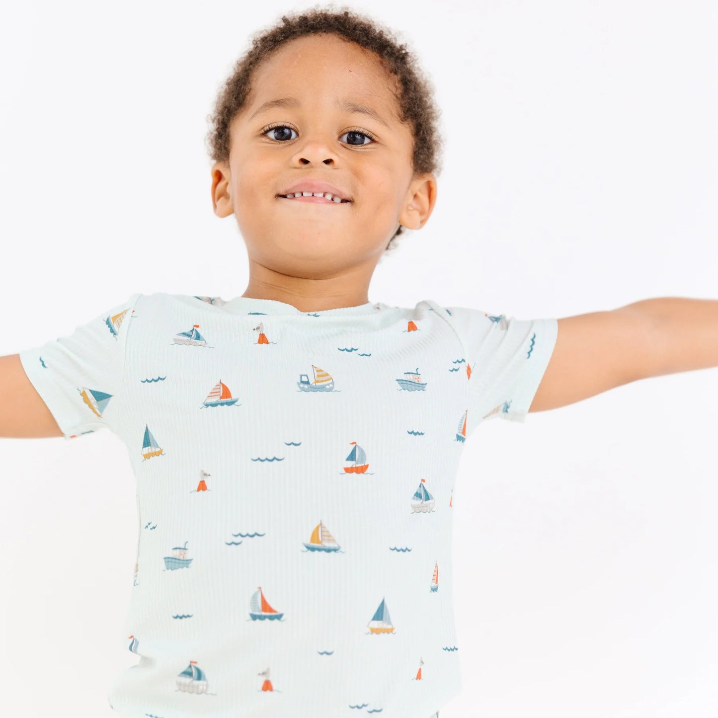 Shorts Bamboo Pajama Set | Nautical Boats (Ribbed)