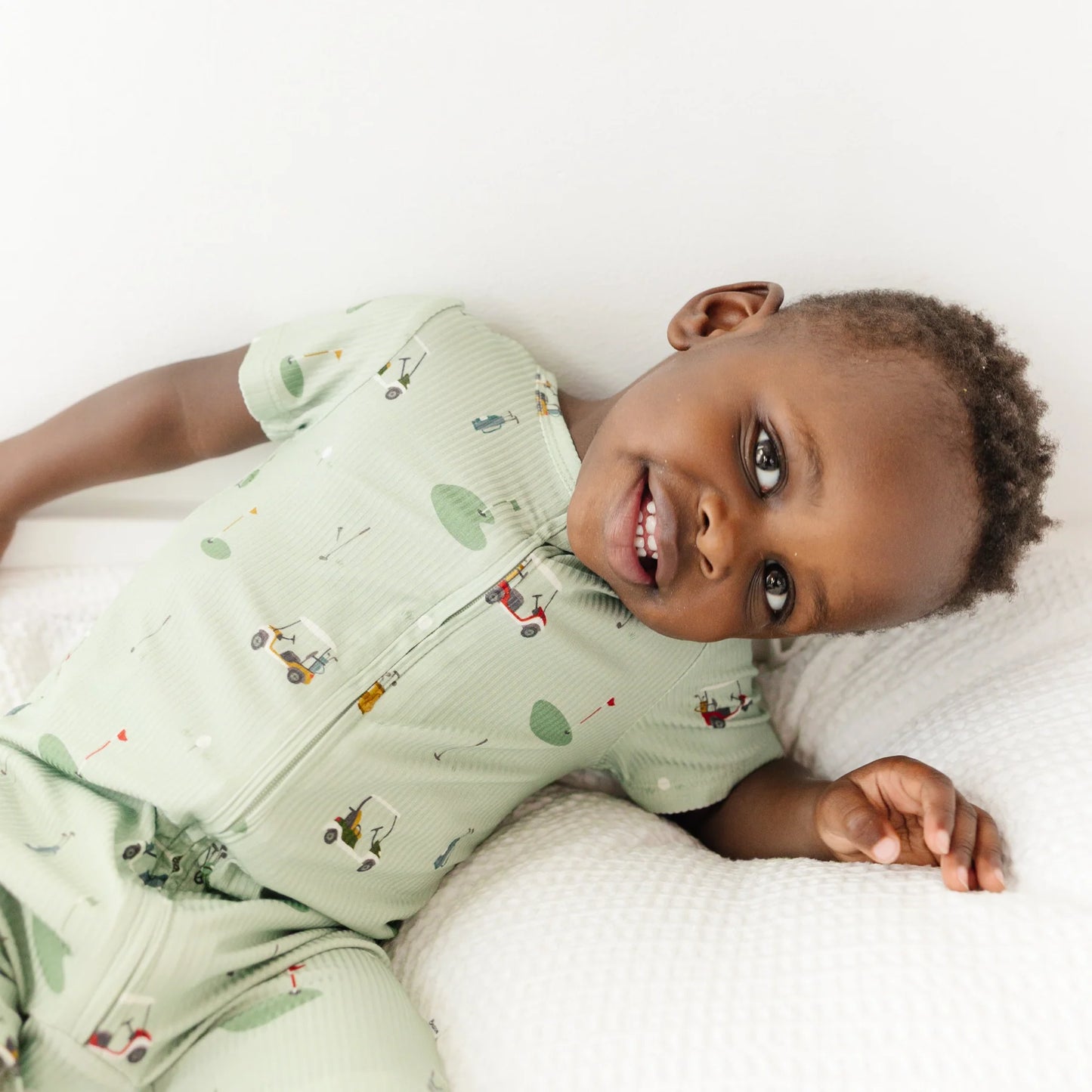Bamboo Summer Zip Romper | Golf (Small Ribbed)
