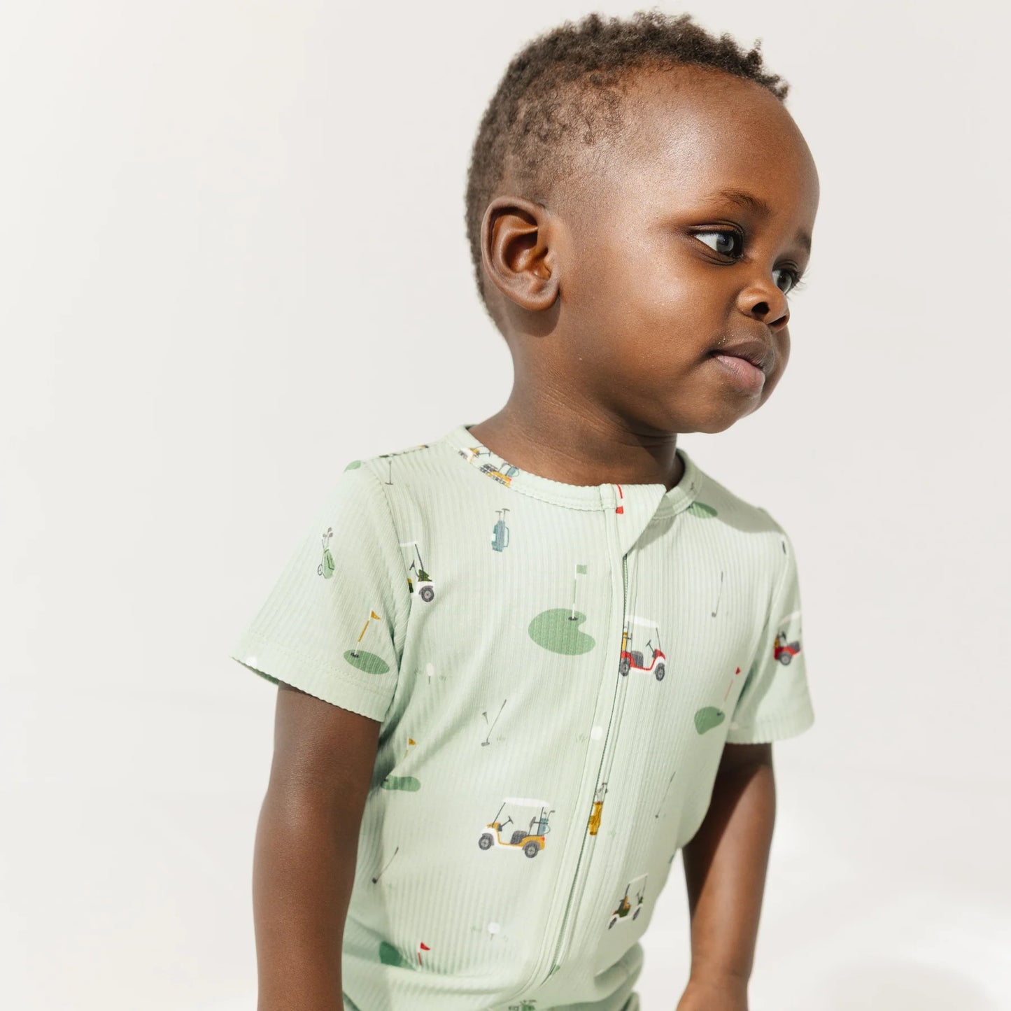 Bamboo Summer Zip Romper | Golf (Small Ribbed)