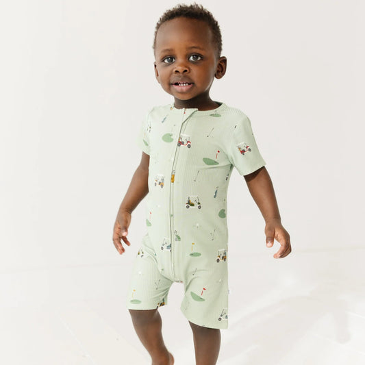 Bamboo Summer Zip Romper | Golf (Small Ribbed)