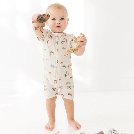 Bamboo Summer Zip Romper | Zoo Days (Ribbed)