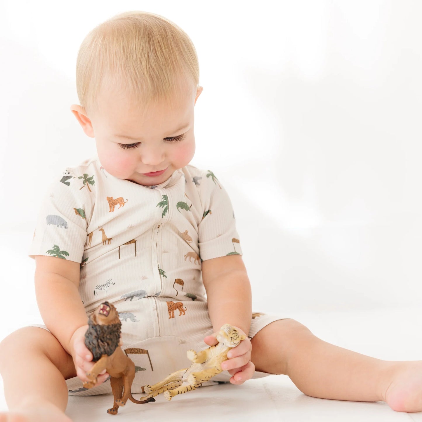 Bamboo Summer Zip Romper | Zoo Days (Ribbed)
