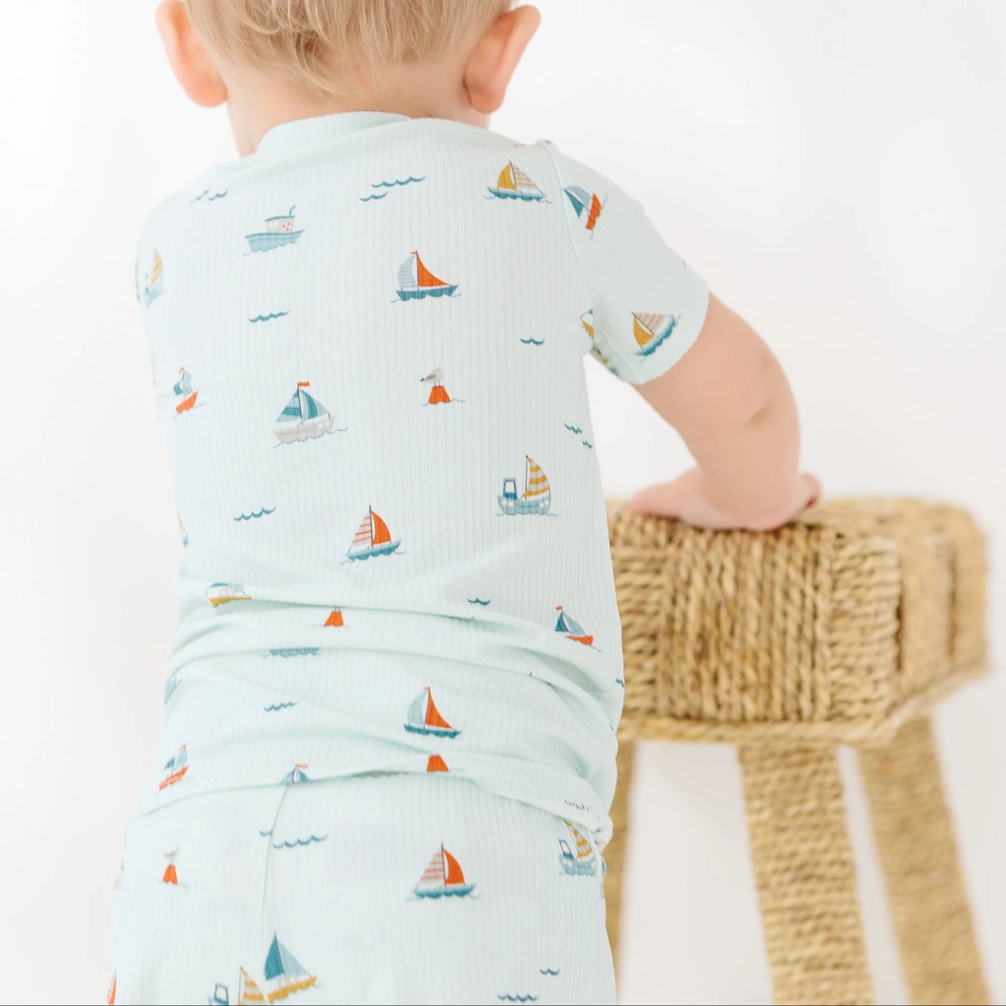 Shorts Bamboo Pajama Set | Nautical Boats (Ribbed)