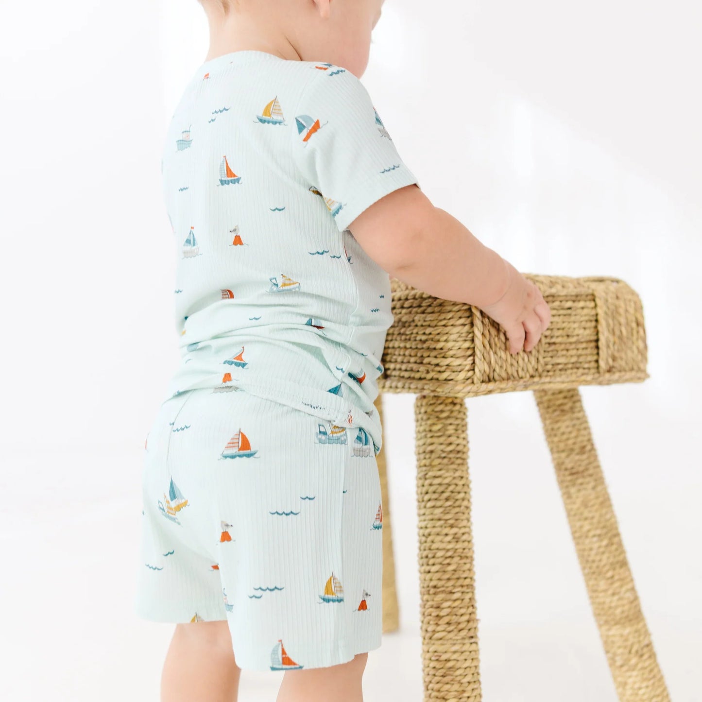 Shorts Bamboo Pajama Set | Nautical Boats (Ribbed)