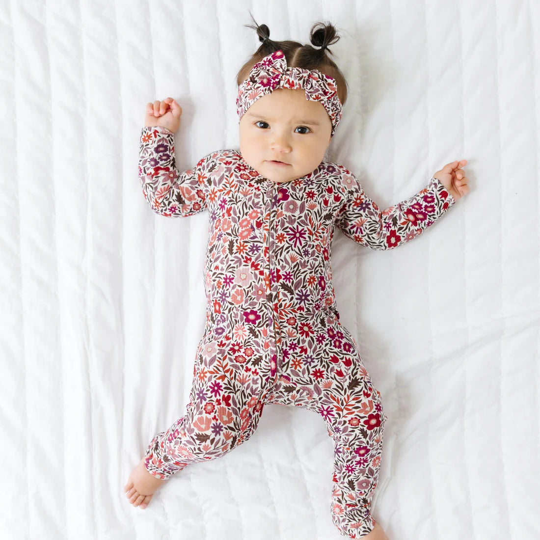 Bamboo Sleeper w/ Fold-Over Feet | Fall Blooms (Small Ribbed)