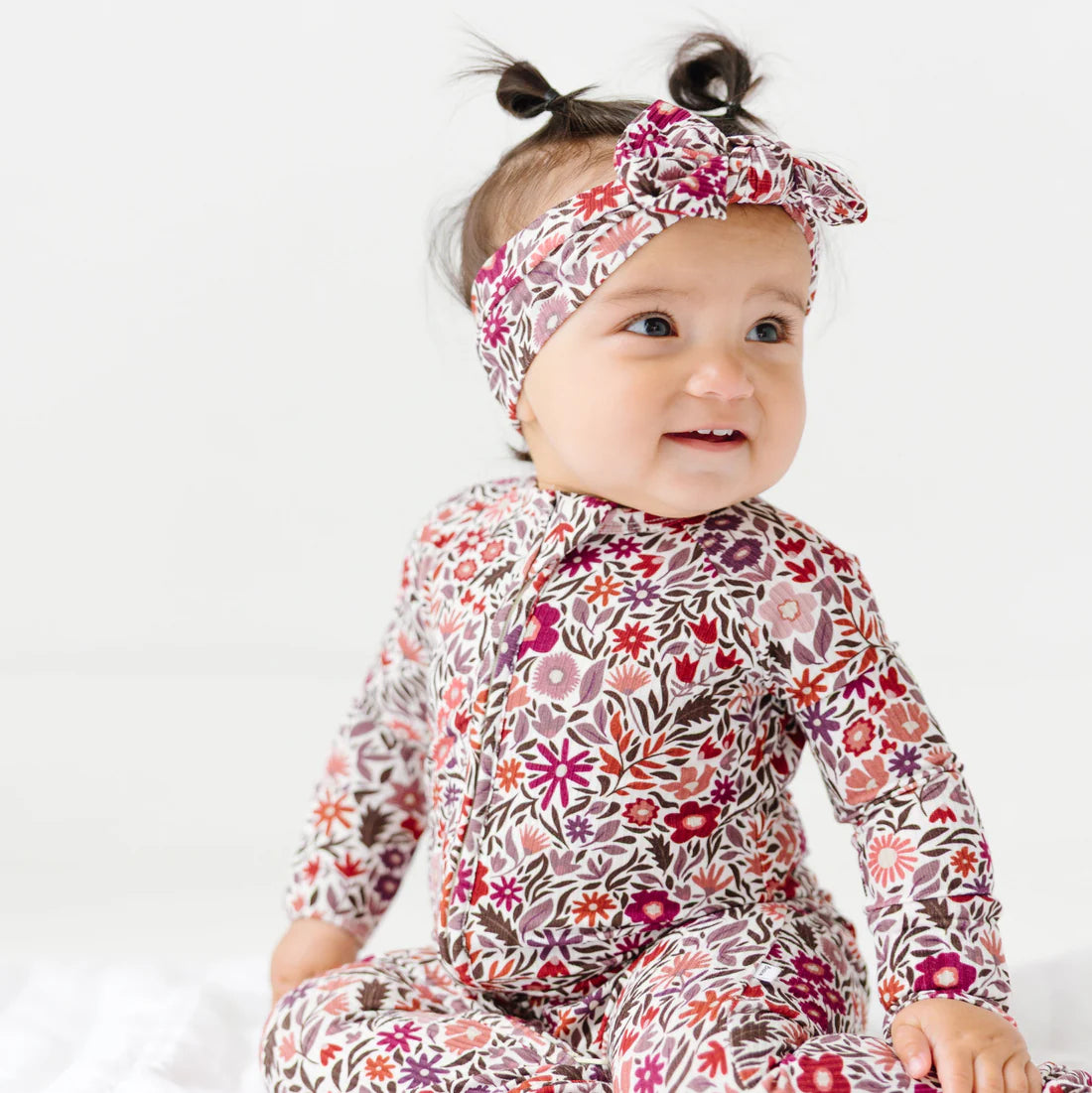 Bamboo Sleeper w/ Fold-Over Feet | Fall Blooms (Small Ribbed)