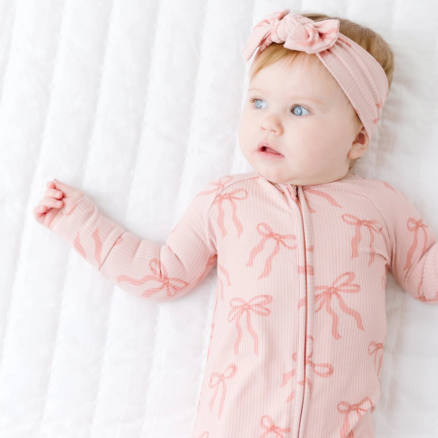 Bamboo Zip Sleeper w/ Fold-Over Feet | Coquette Bows