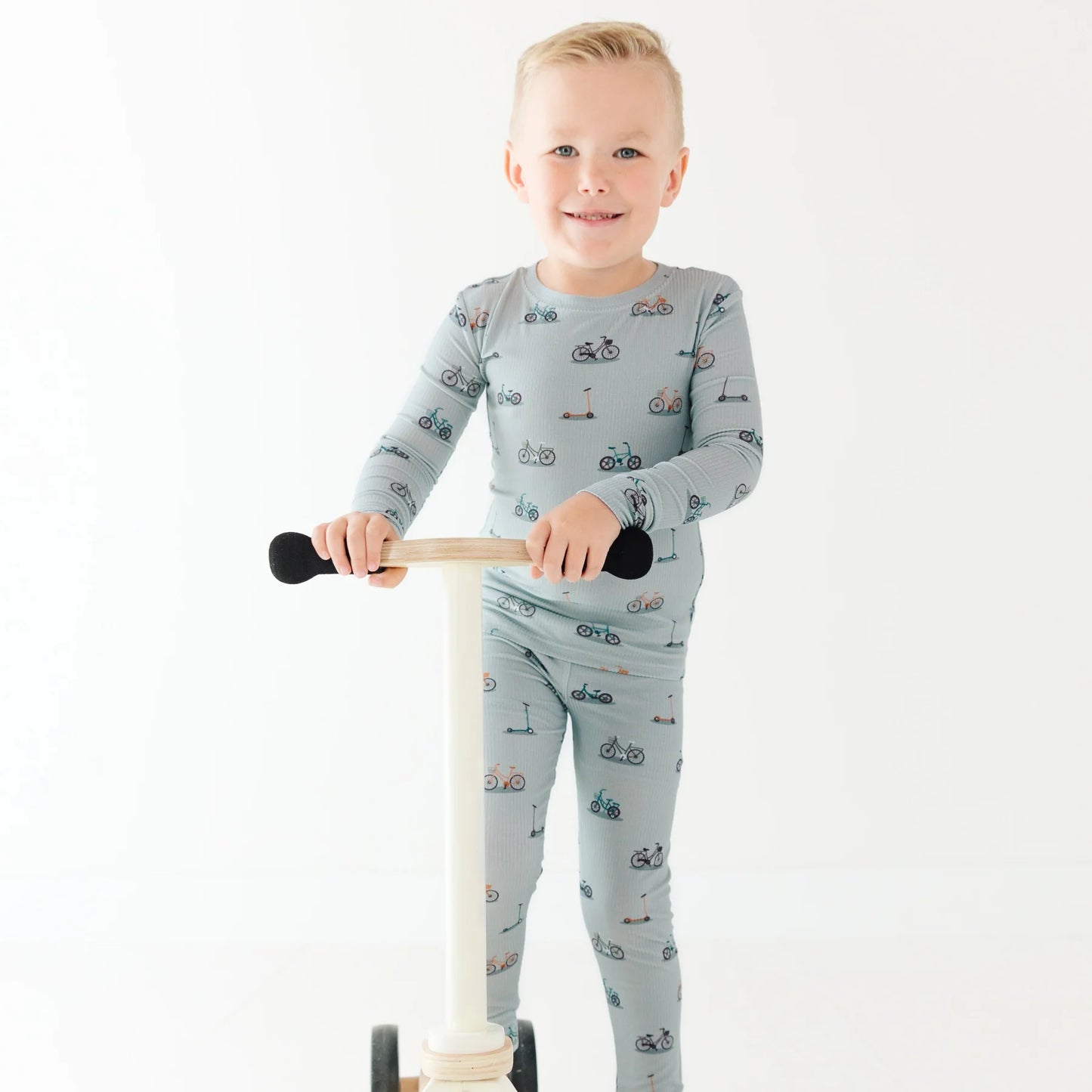 Bamboo Pajama Set | Bicycles & Scooters (Small Ribbed)