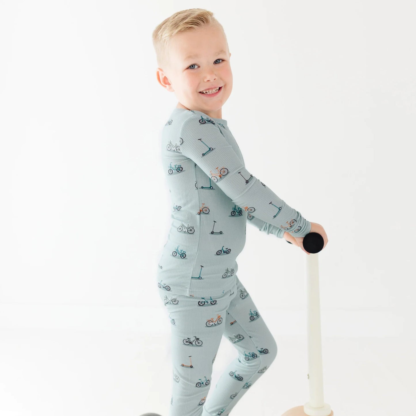 Bamboo Pajama Set | Bicycles & Scooters (Small Ribbed)