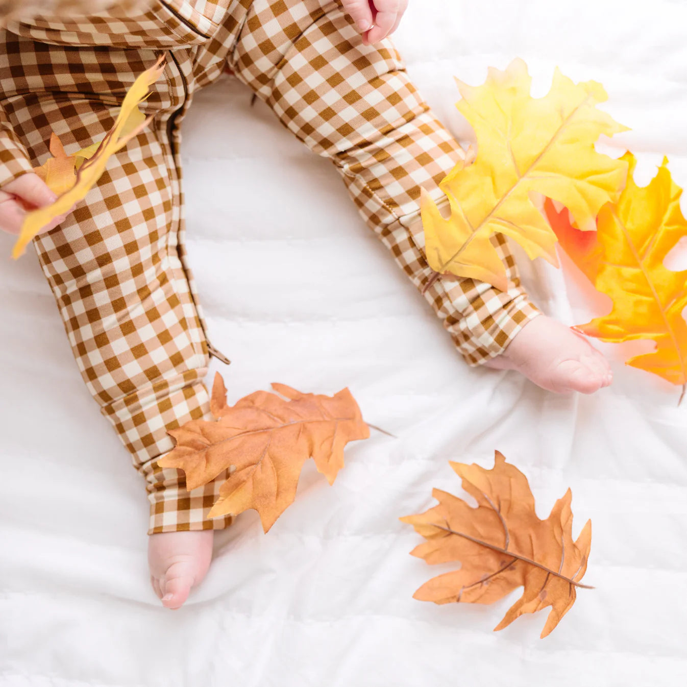 Bamboo Sleeper w/ Fold-Over Feet  | Caramel Small Gingham