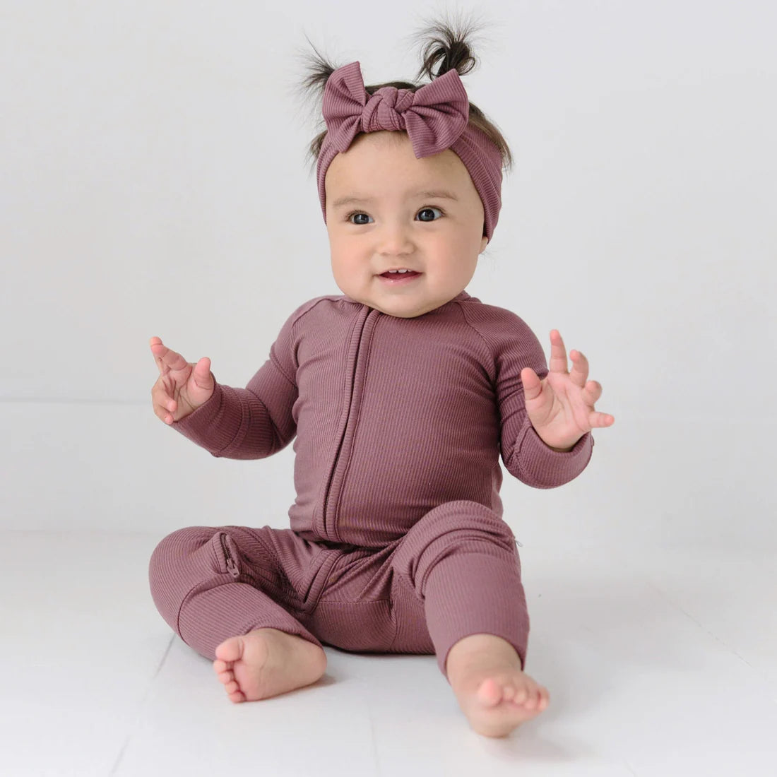 Bamboo Sleeper w/ Fold-Over Feet | Plum (Small Ribbed)