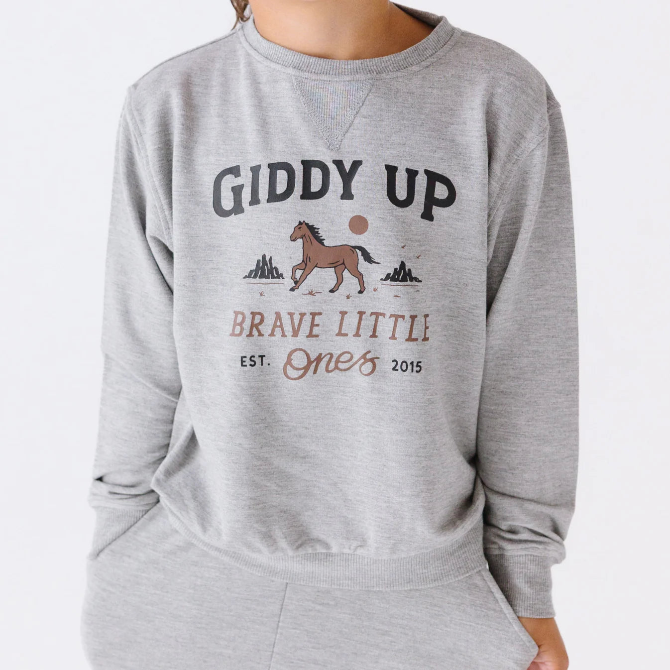 Giddy Up Bamboo French Terry Pullover | Dark Heather Gray