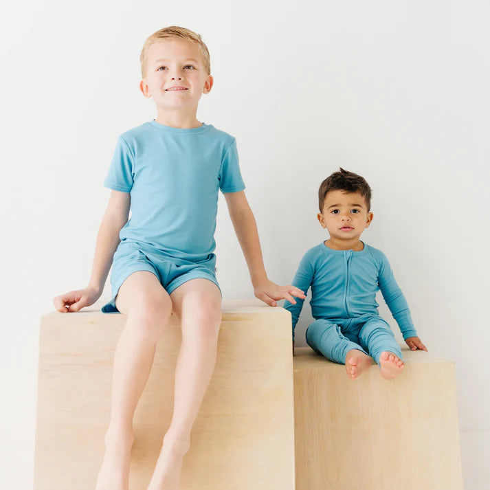 Shorts Two-Piece Bamboo Set | Poolside Blue (Ribbed)
