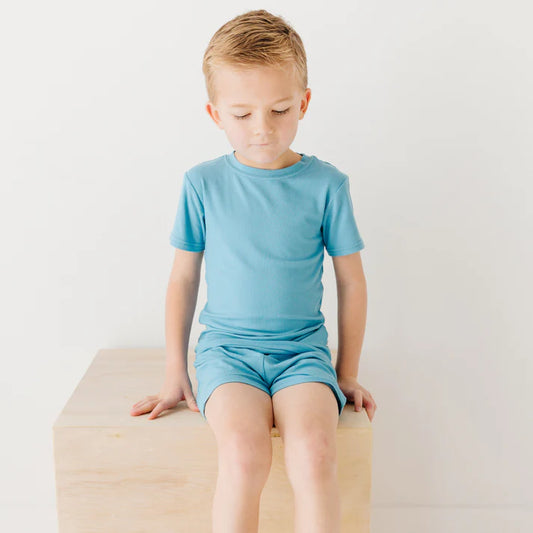 Shorts Two-Piece Bamboo Set | Poolside Blue (Ribbed)