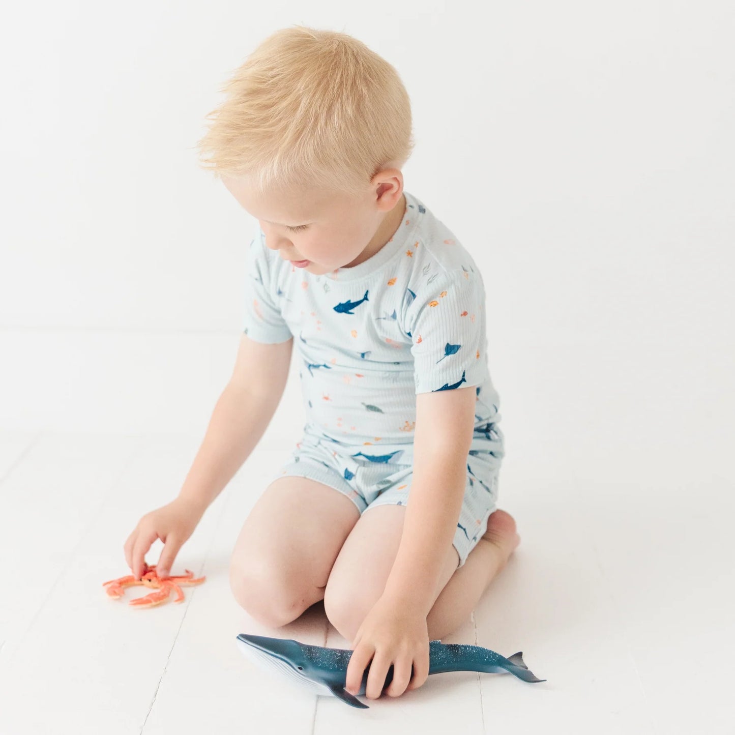 Shorts Bamboo Pajama Set | Under The Sea (Ribbed)