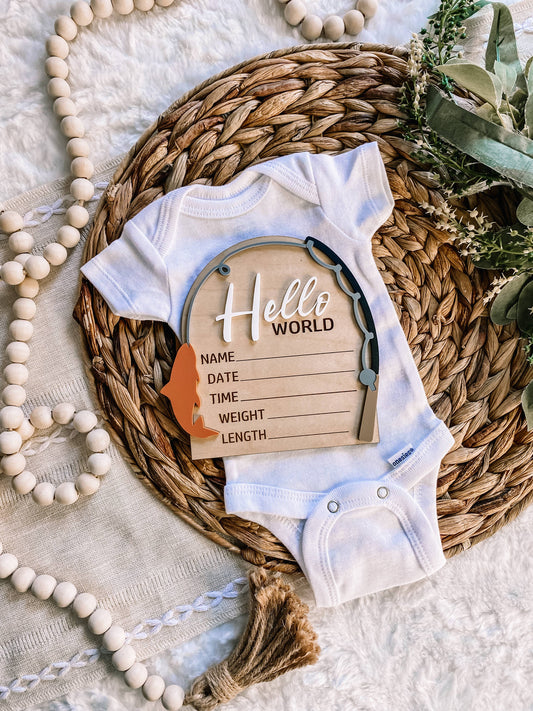 Hello World Fishing Birth Stat Sign