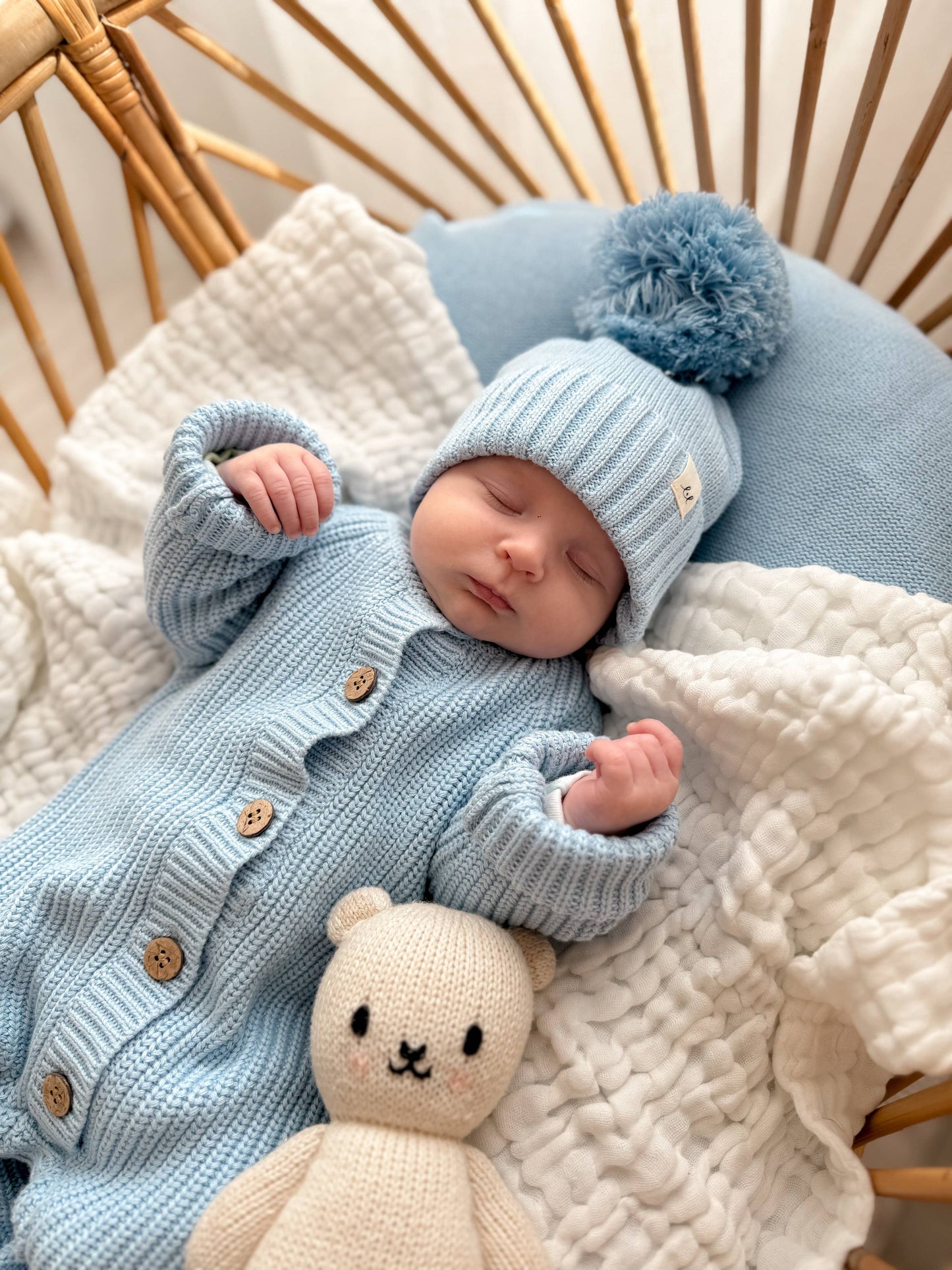 Classic Chunky Knit Jumpsuit : Powder Blue