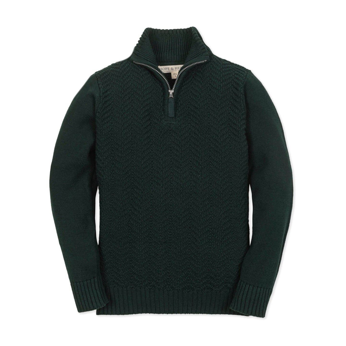 Organic Half Zip Cable Sweater | Pine Green Chevron