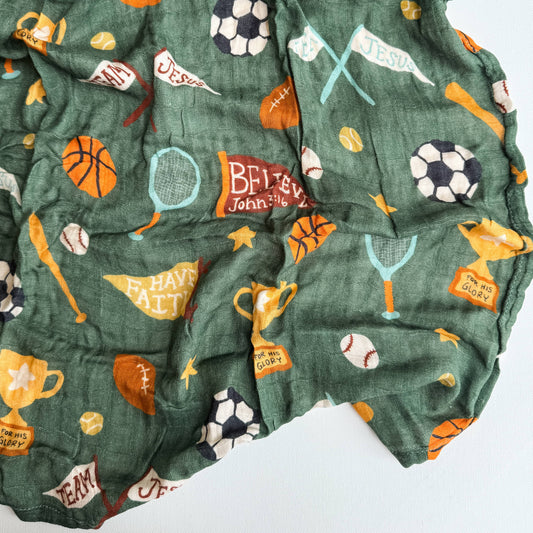 Team Jesus Sports Baby Muslin Blanket Swaddle