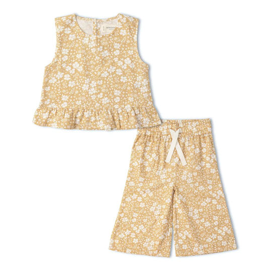 Organic Ruffle Top & Pants Set | Yellow Blossom