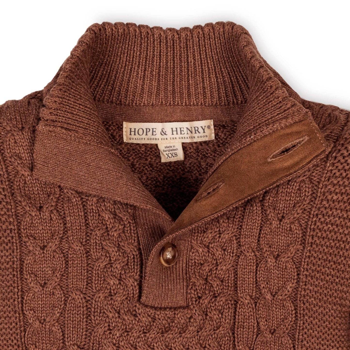 Organic Mock Neck Cable Sweater | Cinnamon Heather