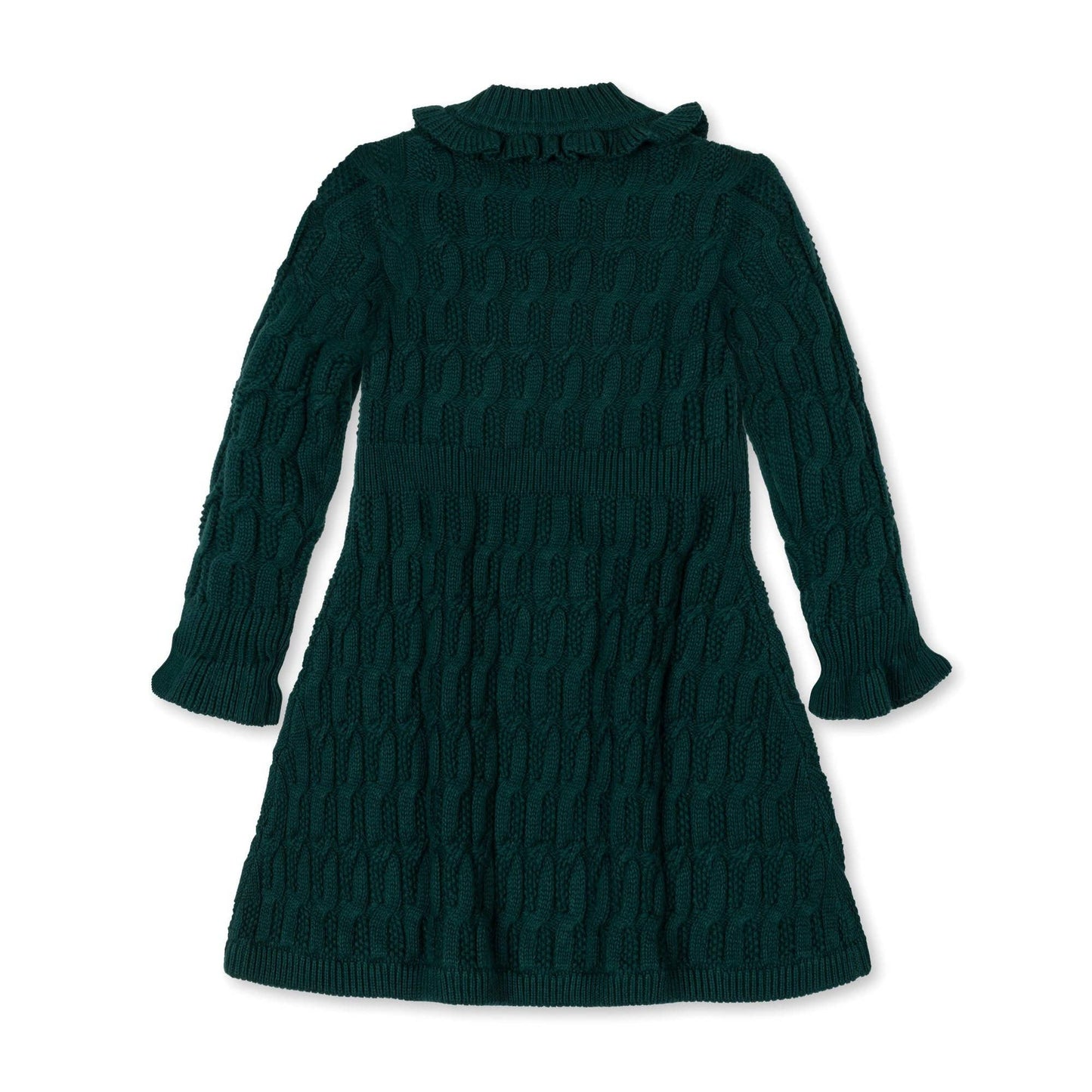 Organic Ruffle Edge Sweater Dress | Deep Green Cable