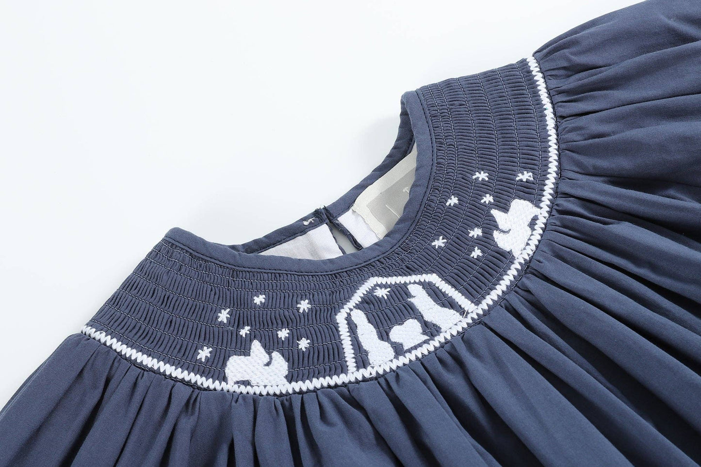 Nativity Long Sleeve Smocked Bishop Dress | Navy Blue