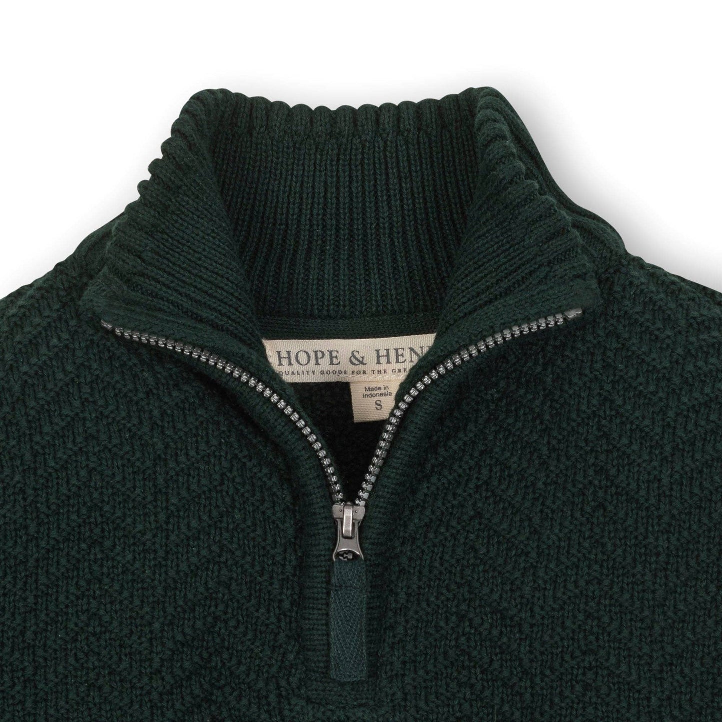 Organic Half Zip Cable Sweater | Pine Green Chevron