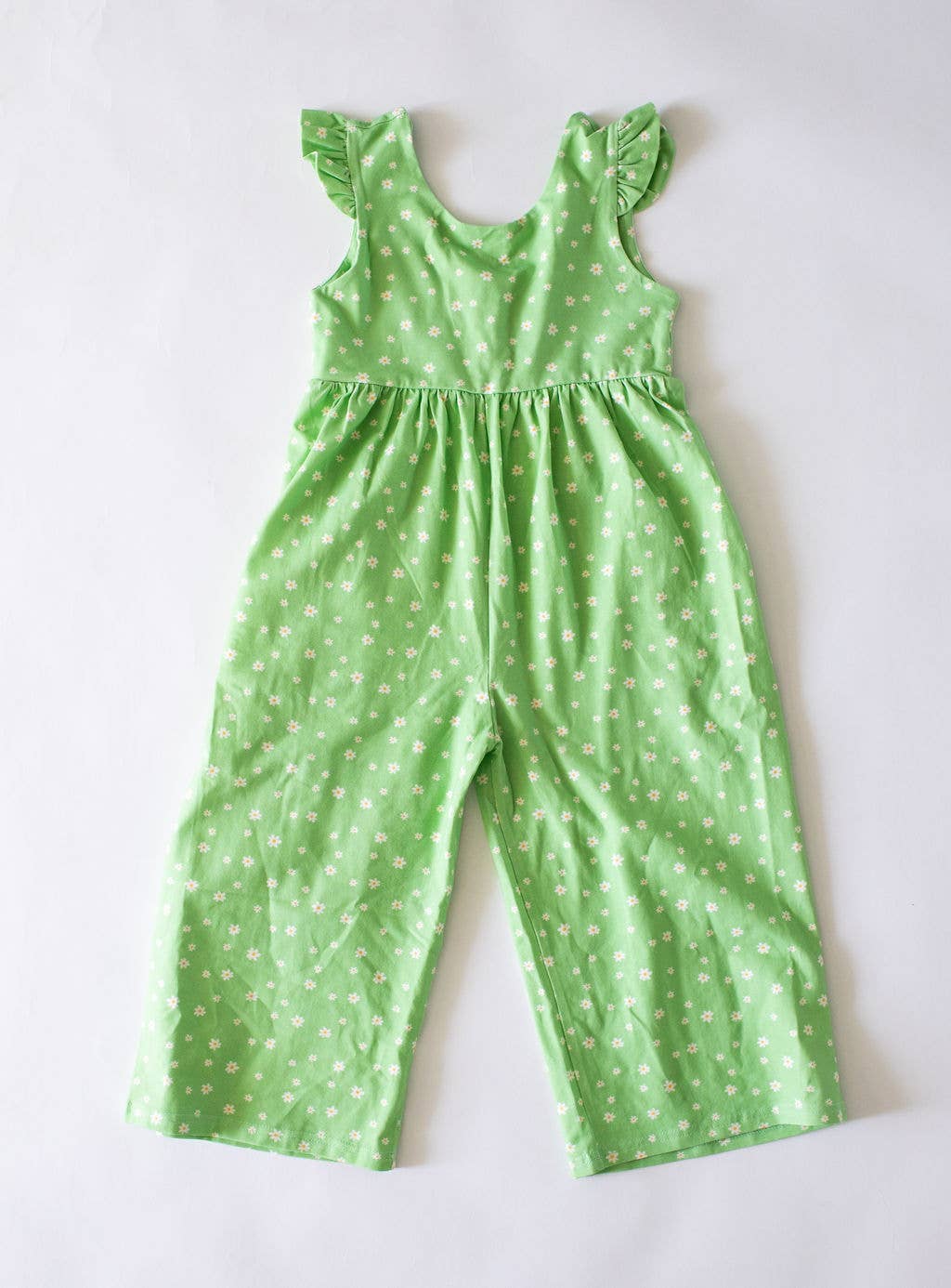 Ruffle Pant Romper in Green Daisy