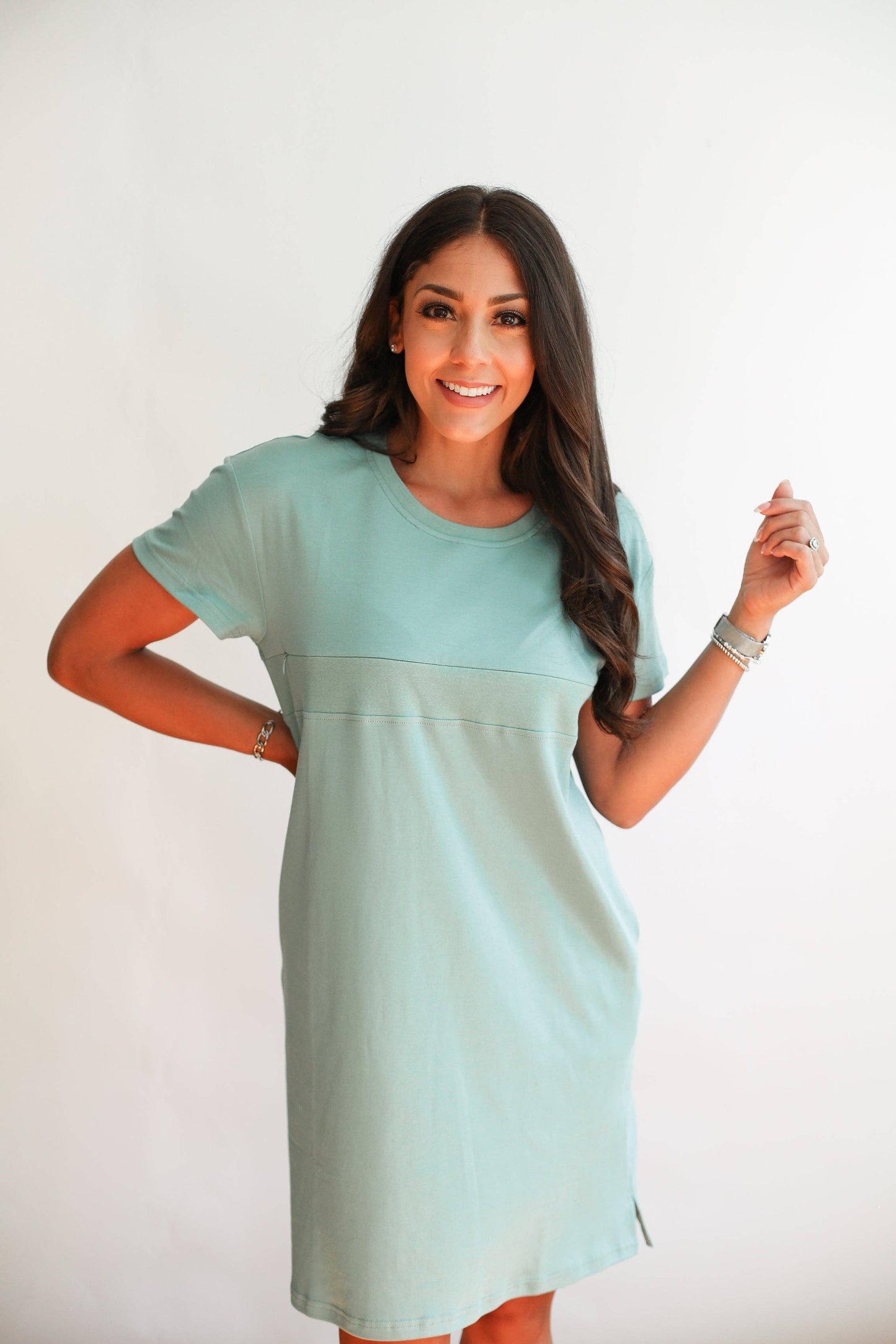 Breastfeeding Invisible Zipper T-Shirt Dress | Soft Teal