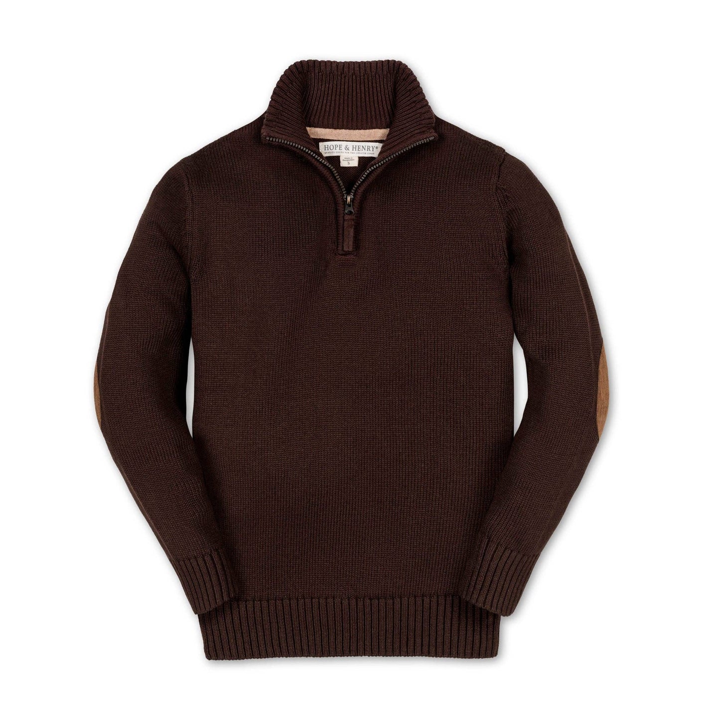 Organic Half Zip Sweater with Elbow Patches | Chocolate