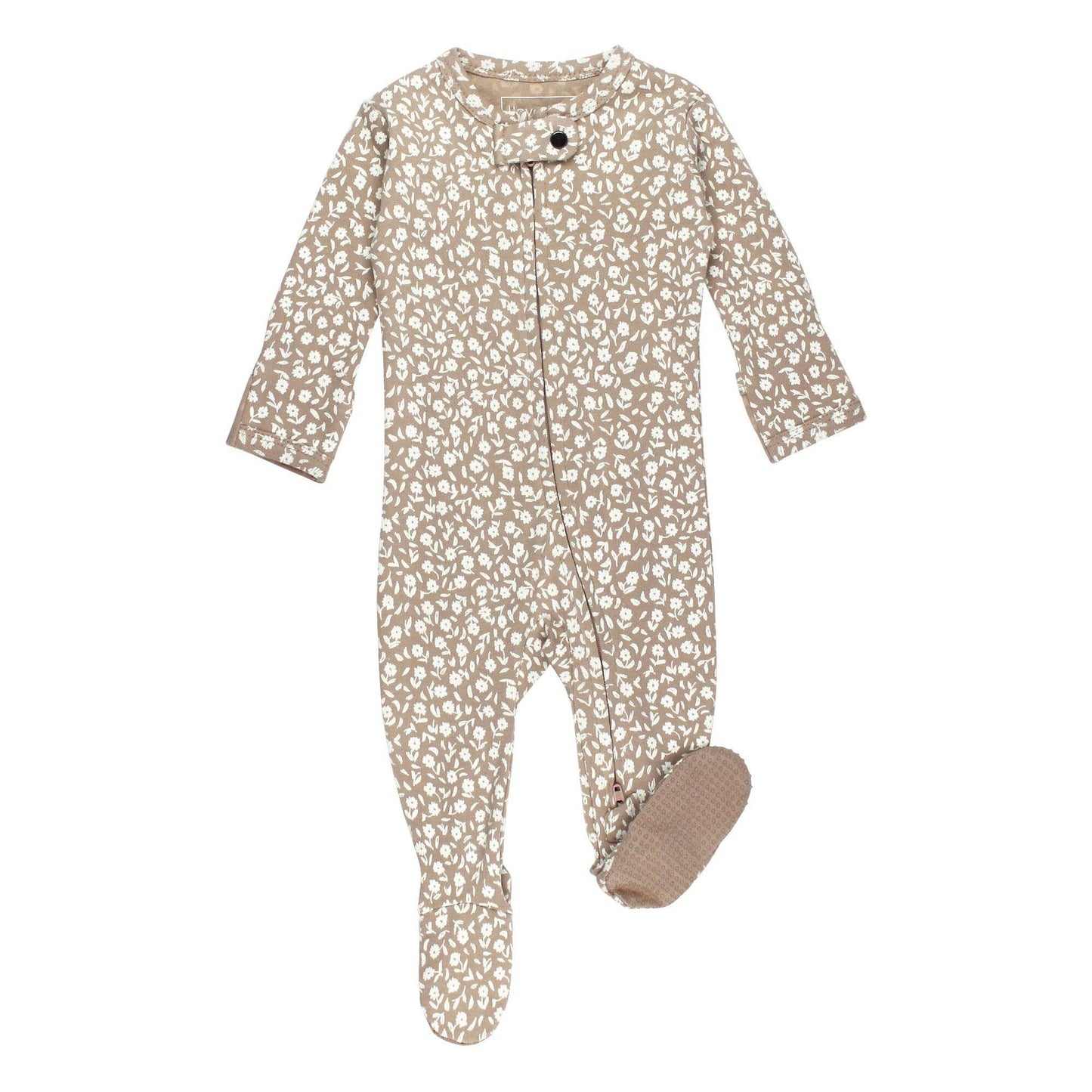 Oatmeal Ditsy Floral | Organic Zipper Footie