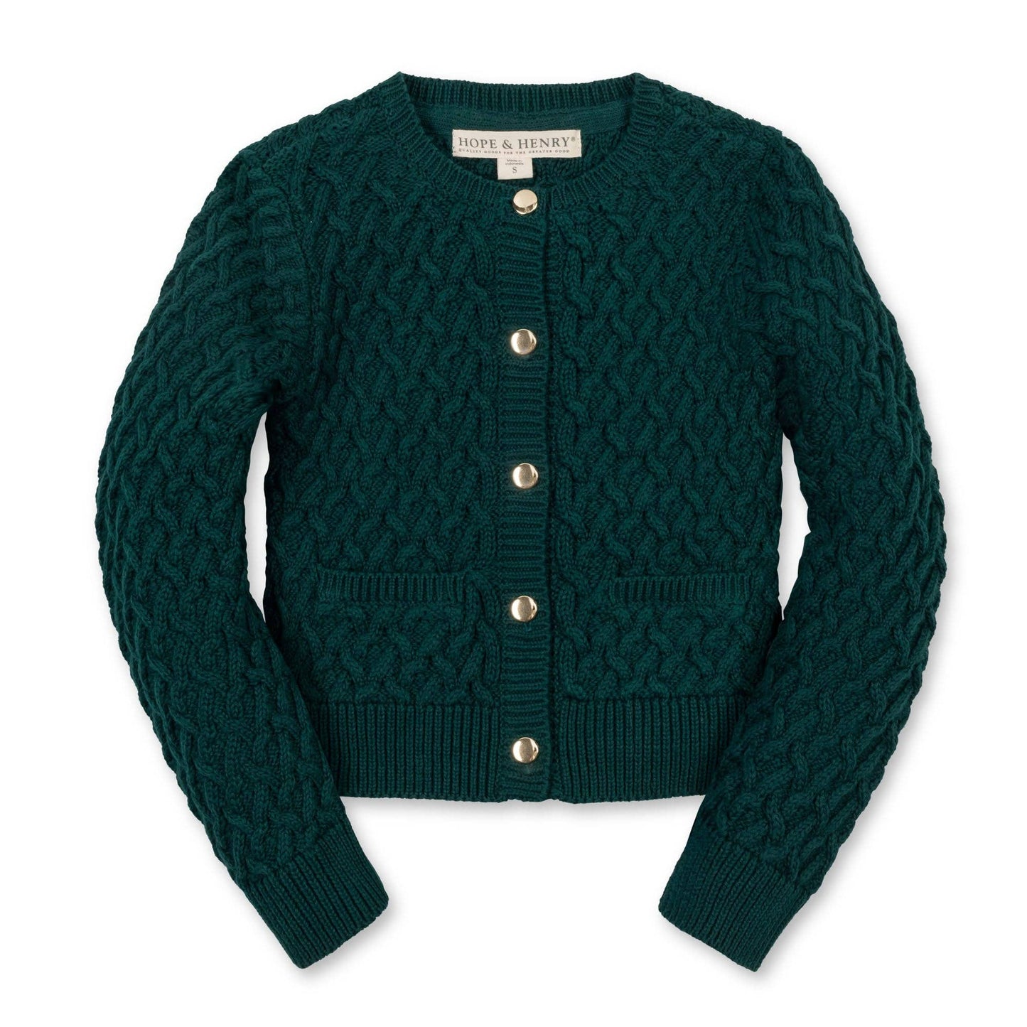 Organic Herringbone Sweater Cardigan | Deep Green